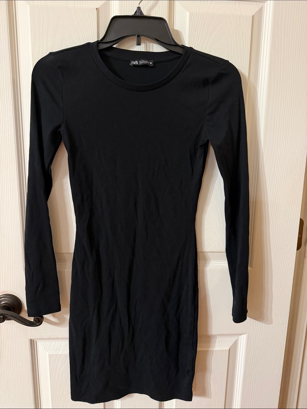 Zara Black Long Sleeve Fitted Knit Dress